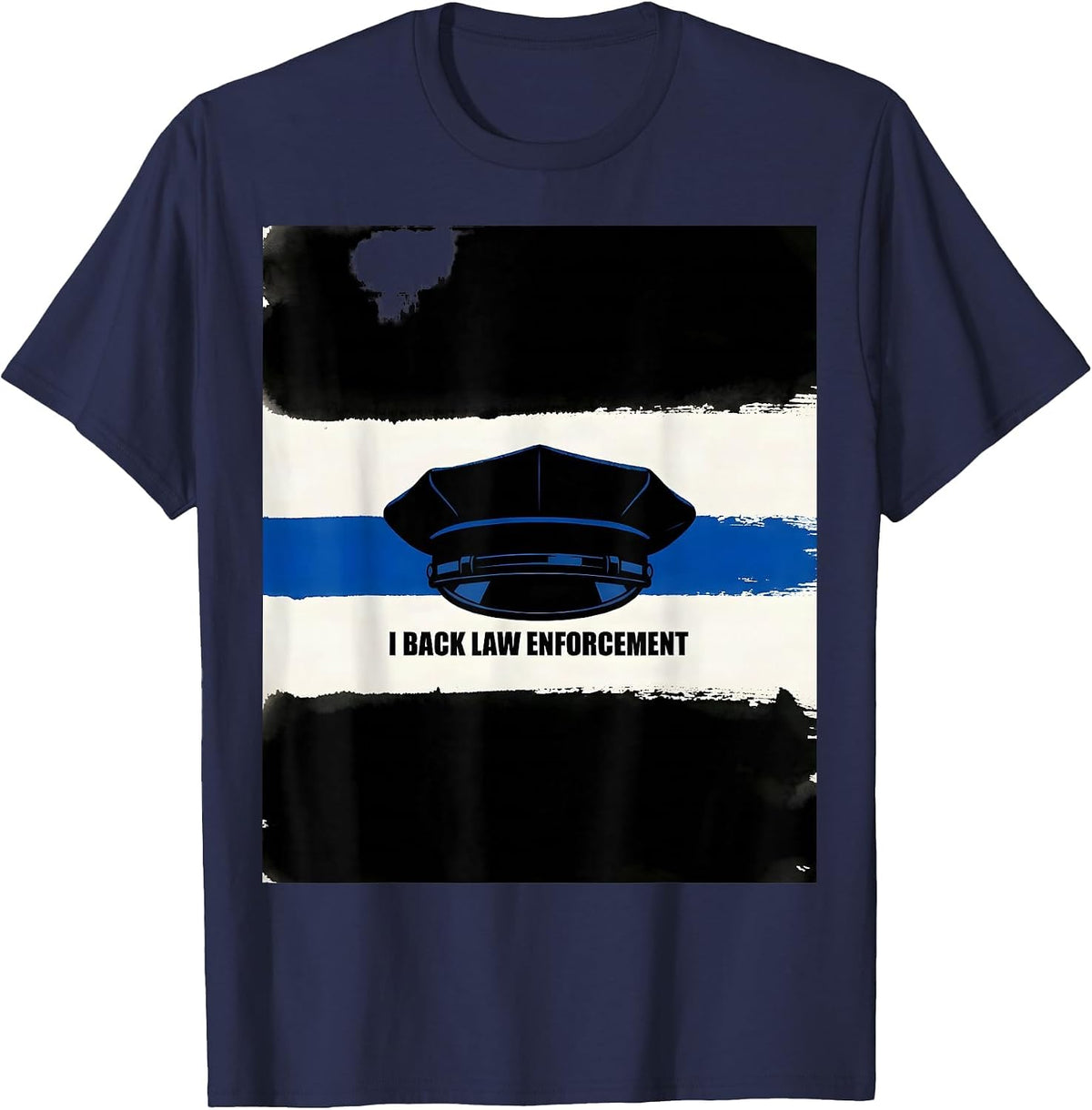 Men's I Back Law Enforcement Thin Blue Line Police Support T-Shirt - Navy Blue