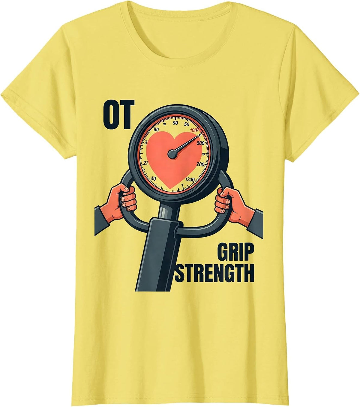 OT GRIP STRENGTH Editorial Conceptual Occupational Therapy T-Shirt - Lemon Yellow