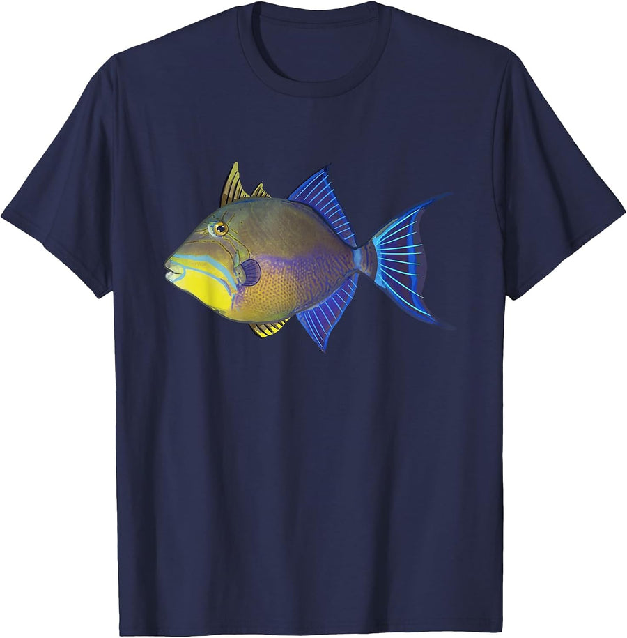 Queen Triggerfish Shirt | Triggerfish Fishing T-Shirt T-Shirt - Navy Blue
