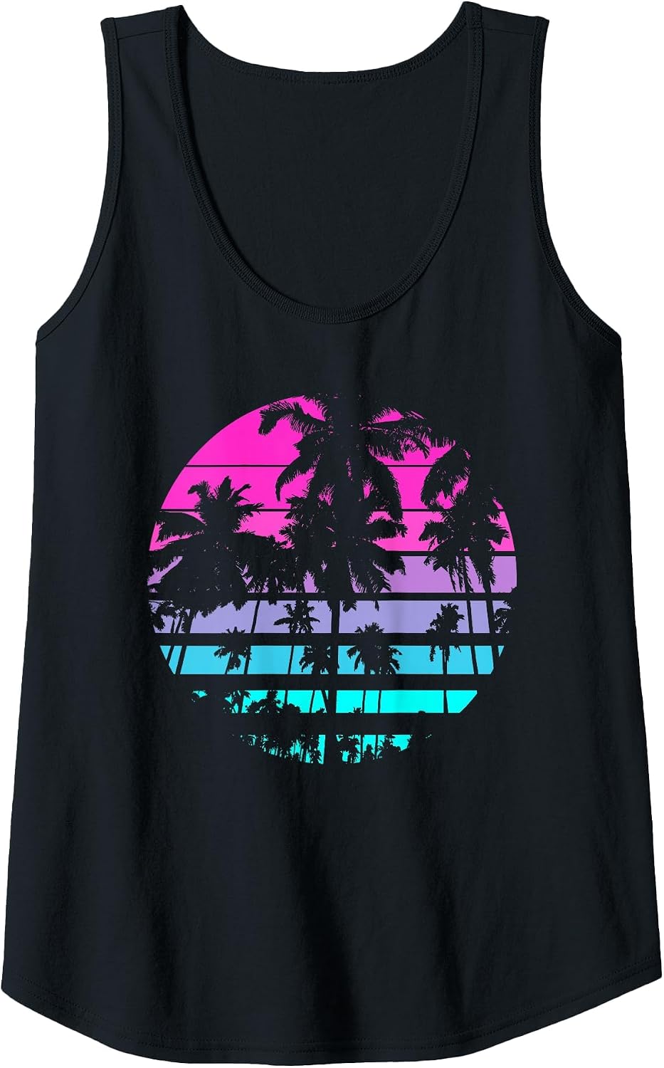 Retro Eighties 80s & 90s Beach Style Design with Palm Trees Tank Top - Black