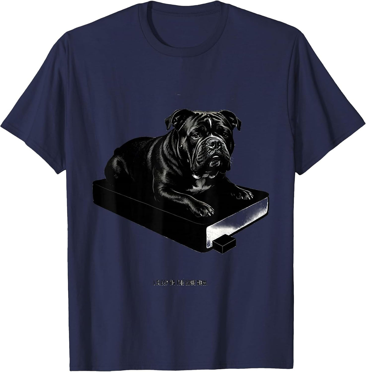 I Sleep On The Edge Now Funny Pitbull Dog Mom Humor T-Shirt - Navy Blue