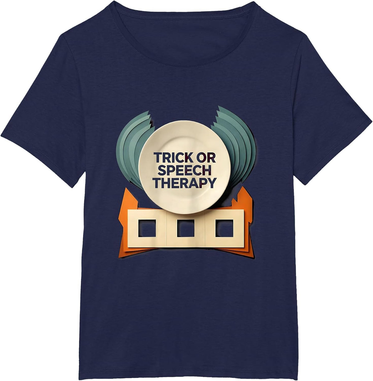 Women's Trick Or Speech Therapy Whimsical SLP Teacher Halloween T-Shirt - Navy Blue