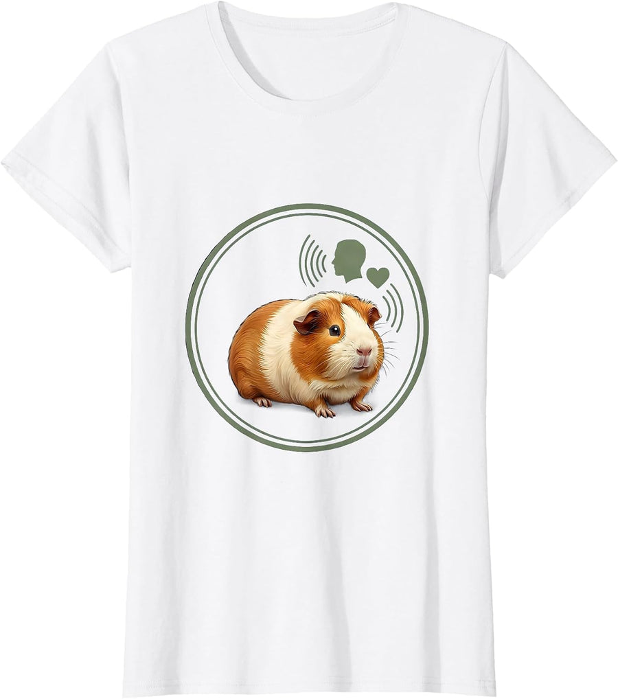 Women's Guinea Pig Emblem Pet Lover Funny Animal Humor T-Shirt - White