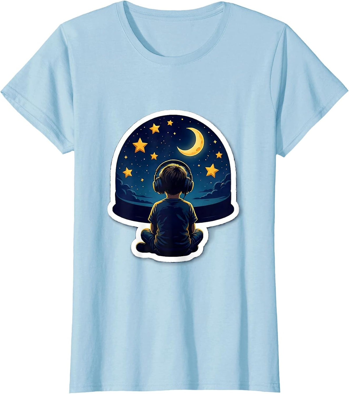Special Education Starry Sky Headphones Child Design T-Shirt - Baby Blue