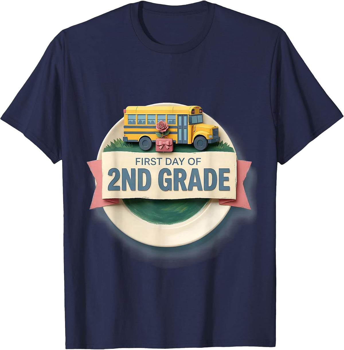 First Day Of 2nd Grade Storybook Coquette Bow Back To School T-Shirt - Navy Blue