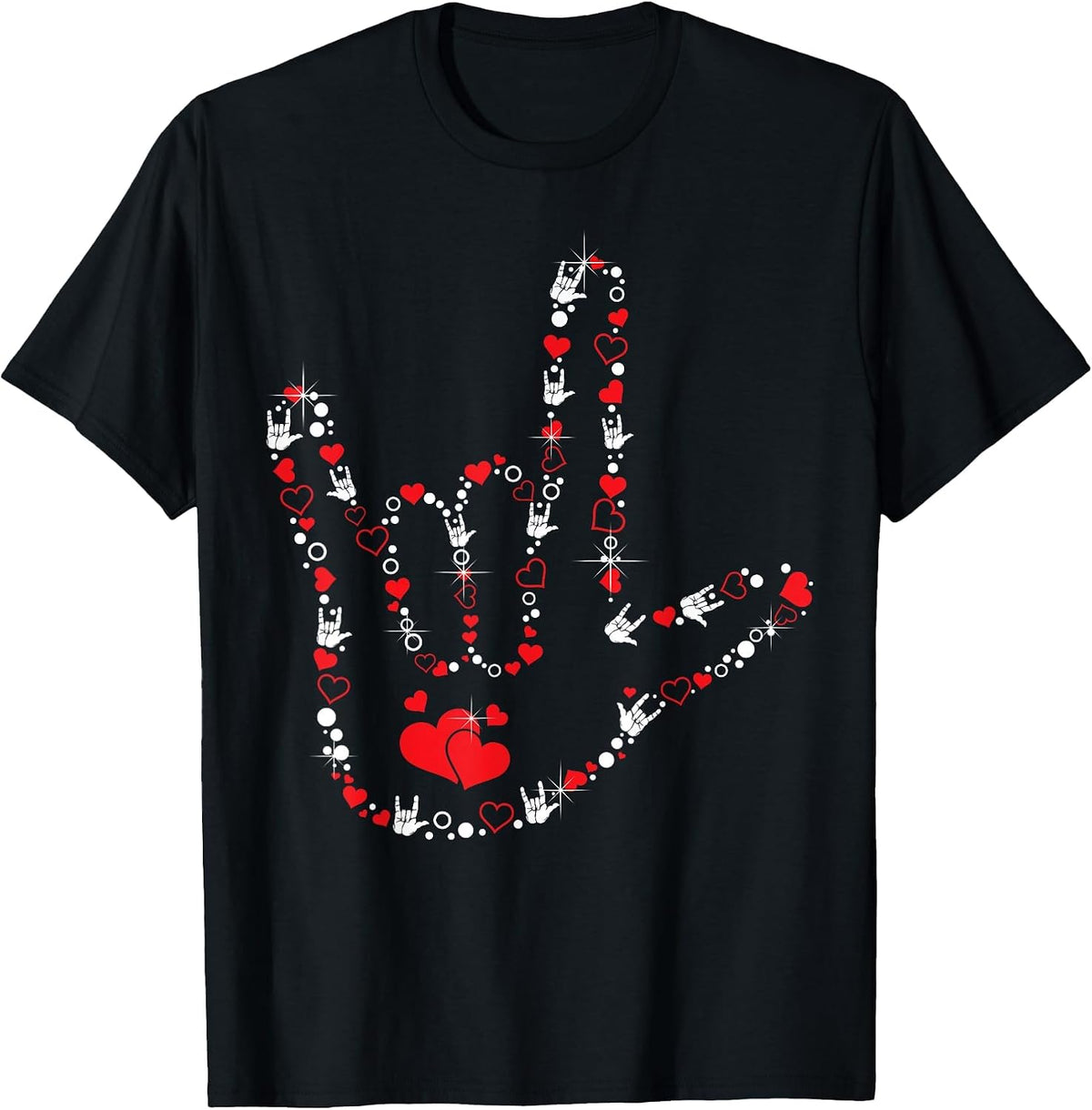 Love Sign Language Heart ASL Deaf Valentine's Day T-Shirt - Black
