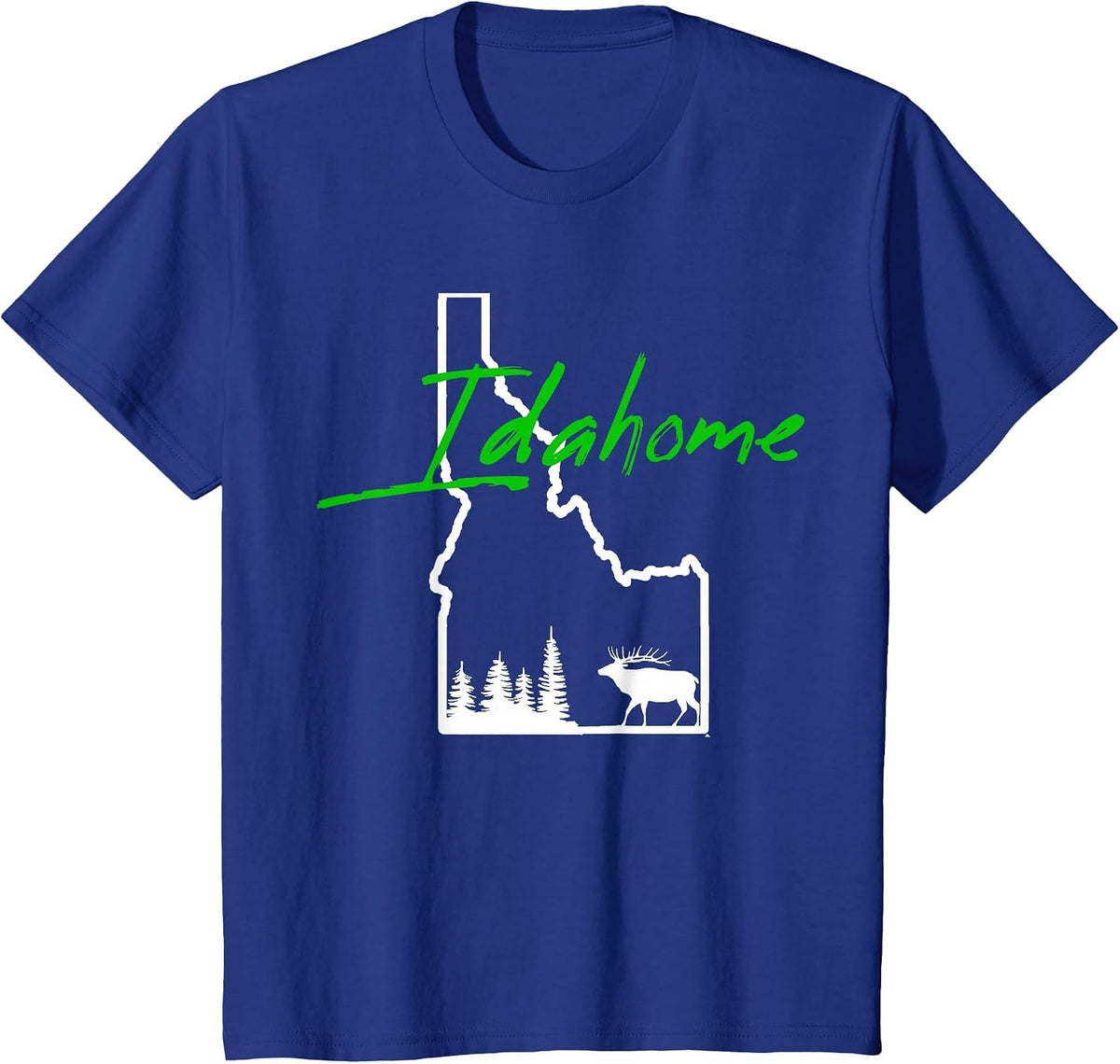 Idahome Tree Elk Silhouette Map Outline Cool Idaho Home T-Shirt - Royal Blue