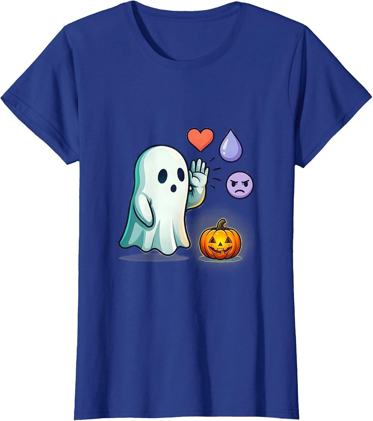Women's Friendly Ghost Halloween Mental Health Awareness School T-Shirt - Royal Blue