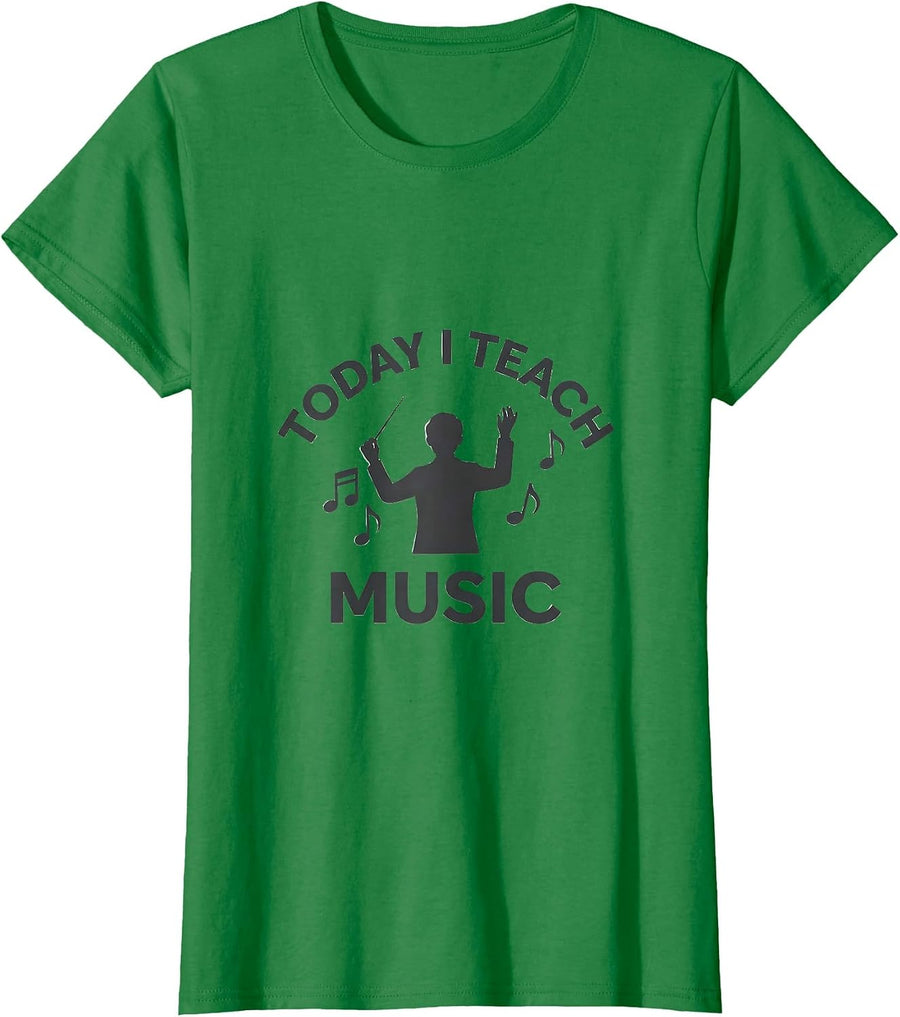 Women's Today I Teach Music Minimalist Music Teacher Back To School T-Shirt - Kelly Green