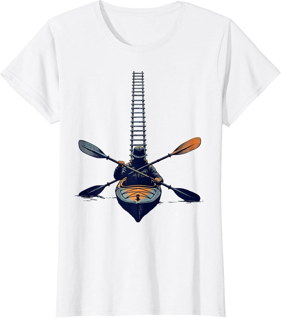 Women's Kayak Paddler Humor Tiny Kayak Figure Outdoor T-Shirt - White