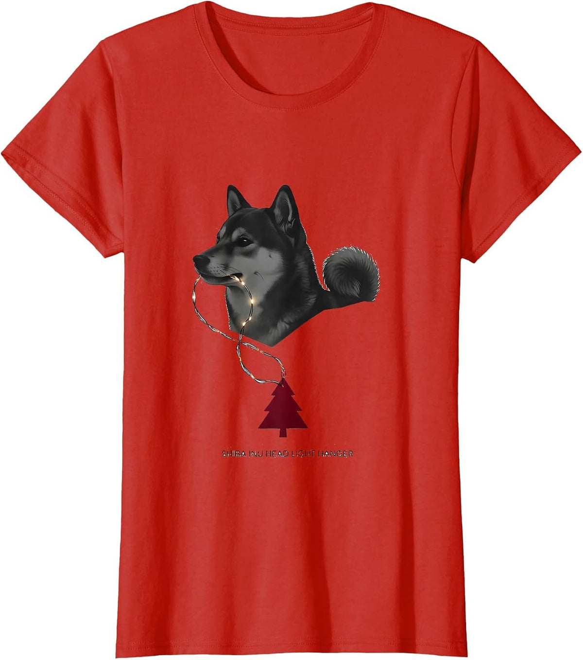 Shiba Inu Head Light Hanger Minimalist Christmas Dog Lover T-Shirt - Red