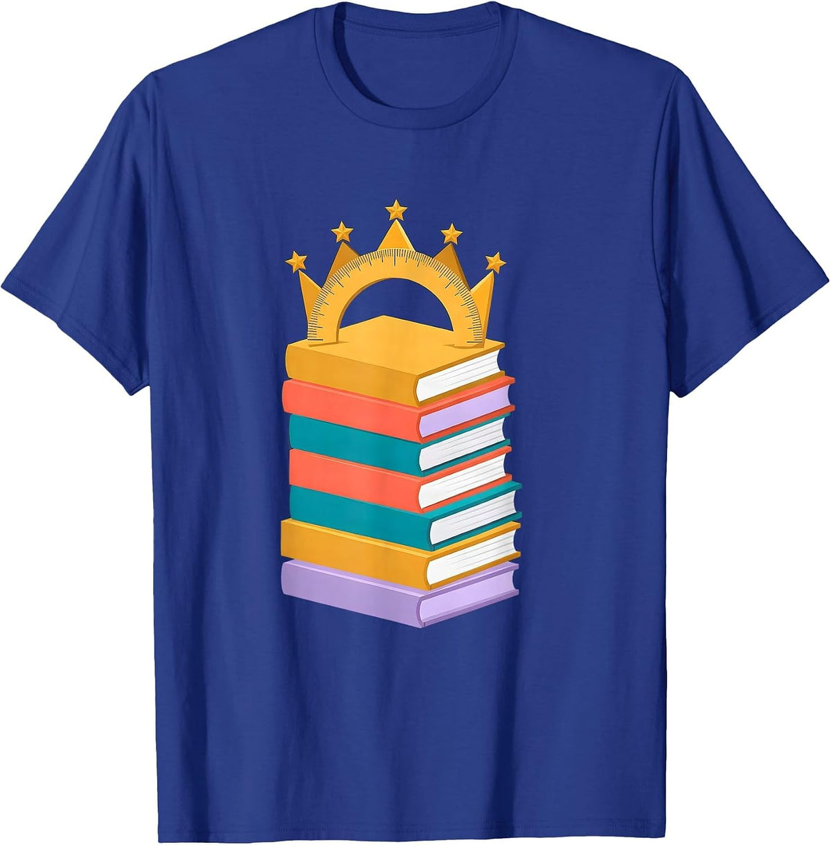 Preschool Teacher Ruler Crown Books Illustration T-Shirt - Royal Blue