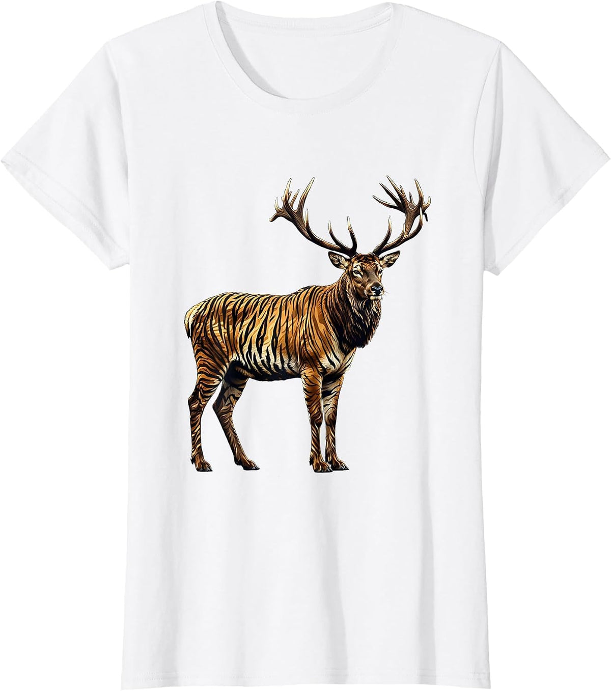 Women's Elk Silhouette Misty Morning Camo Design T-Shirt - White