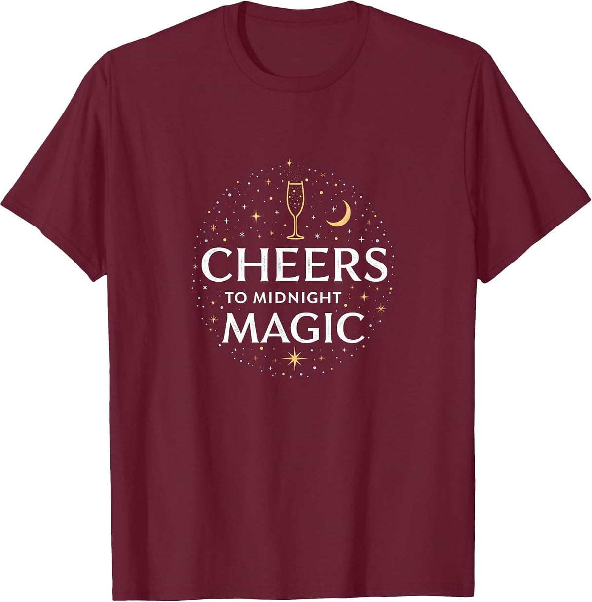 Midnight Hour Clothing Cheers to Midnight Magic New Years Eve Design T-Shirt - Burgundy