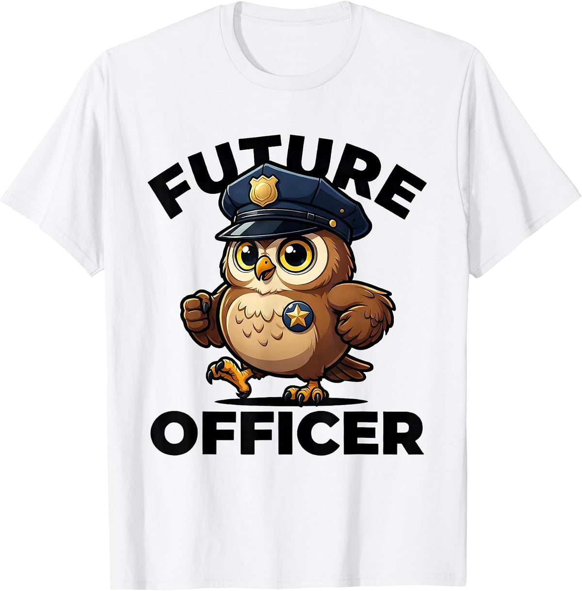 Men's Future Officer Cartoon Owl Police Officer Costume Halloween T-Shirt - White