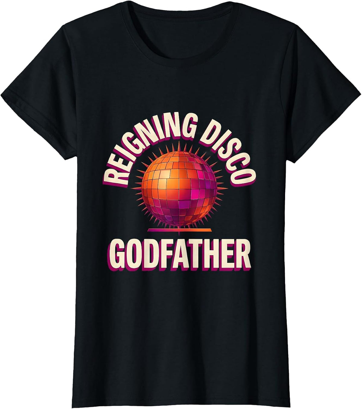 Women's Reigning Disco Godfather Gradient Retro 70s Disco Party T-Shirt - Black