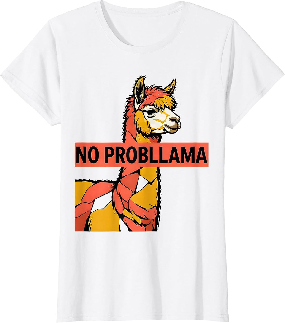 Women's No Probllama Funny Llama Alpaca Humor Casual Gift T-Shirt - White