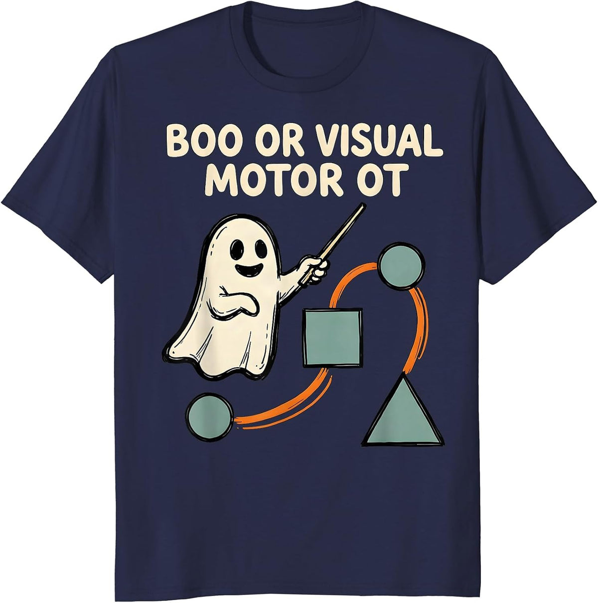 Men's Boo Or Visual Motor OT Funny Occupational Therapy Halloween T-Shirt - Navy Blue