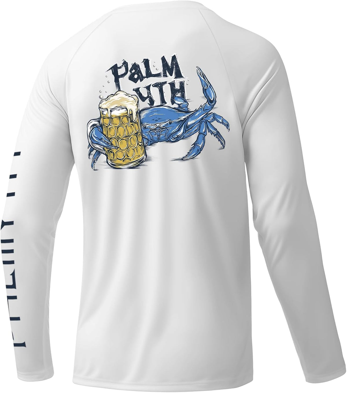 Palmyth Fishing Shirts for Men Long Sleeve UPF 50+ Sun Protection Tee - White \/ Victory Crab
