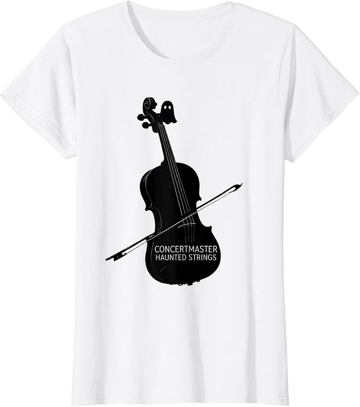 Women's Concertmaster, Haunted Strings Whimsical Music Teacher Ghost T-Shirt - White