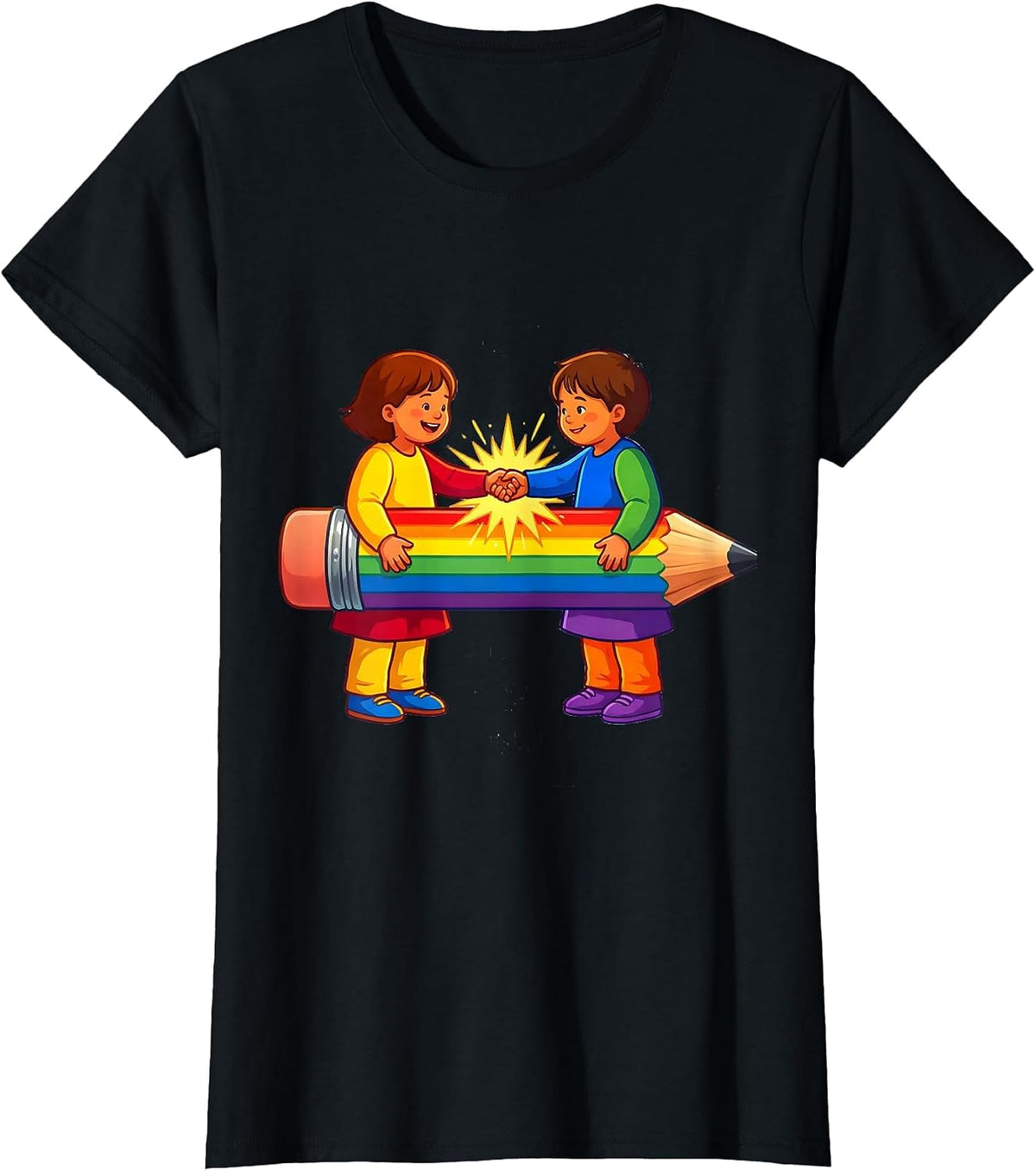 Women's Special Education Kids Sharing Pencil Graphic T-Shirt - Black