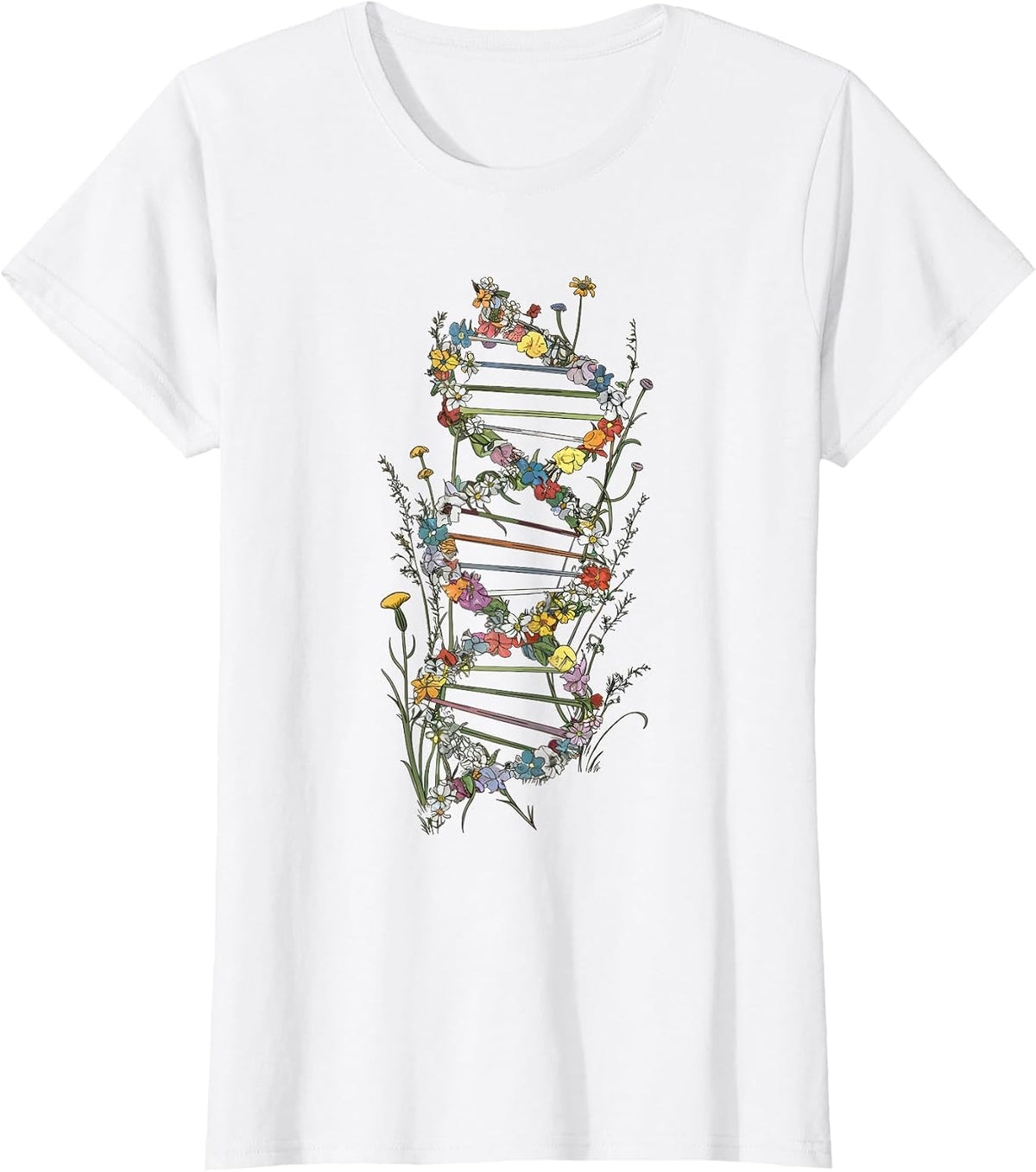DNA Strand Wildflowers, Biologist T-Shirt - White