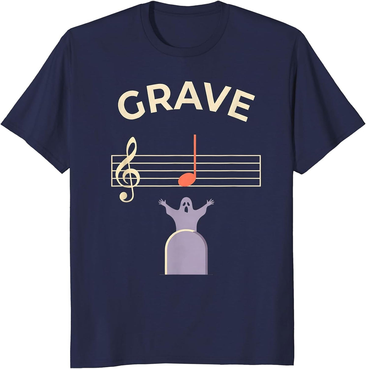 Grave Flat Vector Ghost Musician Music Teacher Halloween T-Shirt - Navy Blue