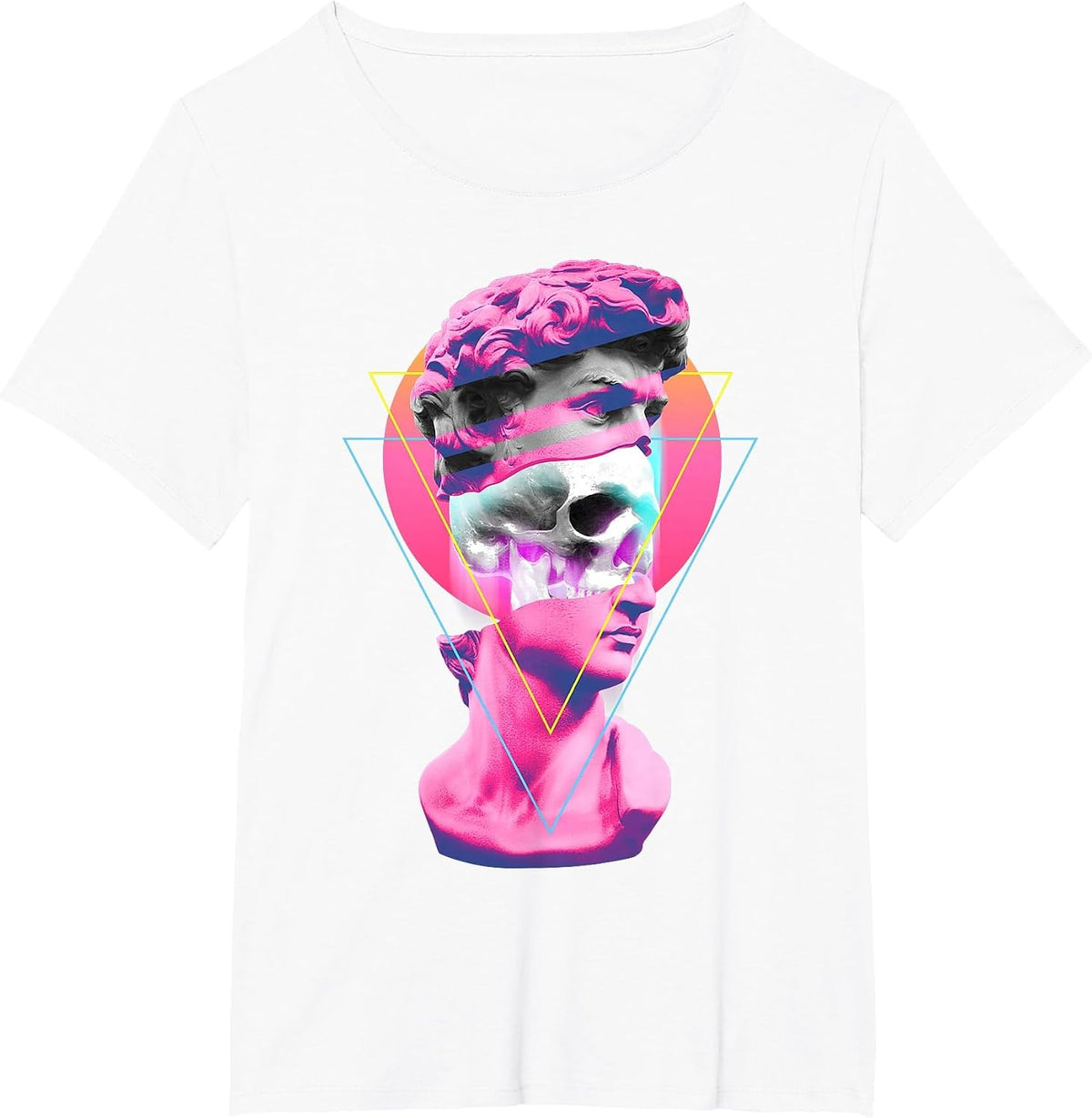 Vaporwave Statue David Bust Skull Retro 80s Glitch T-Shirt - White