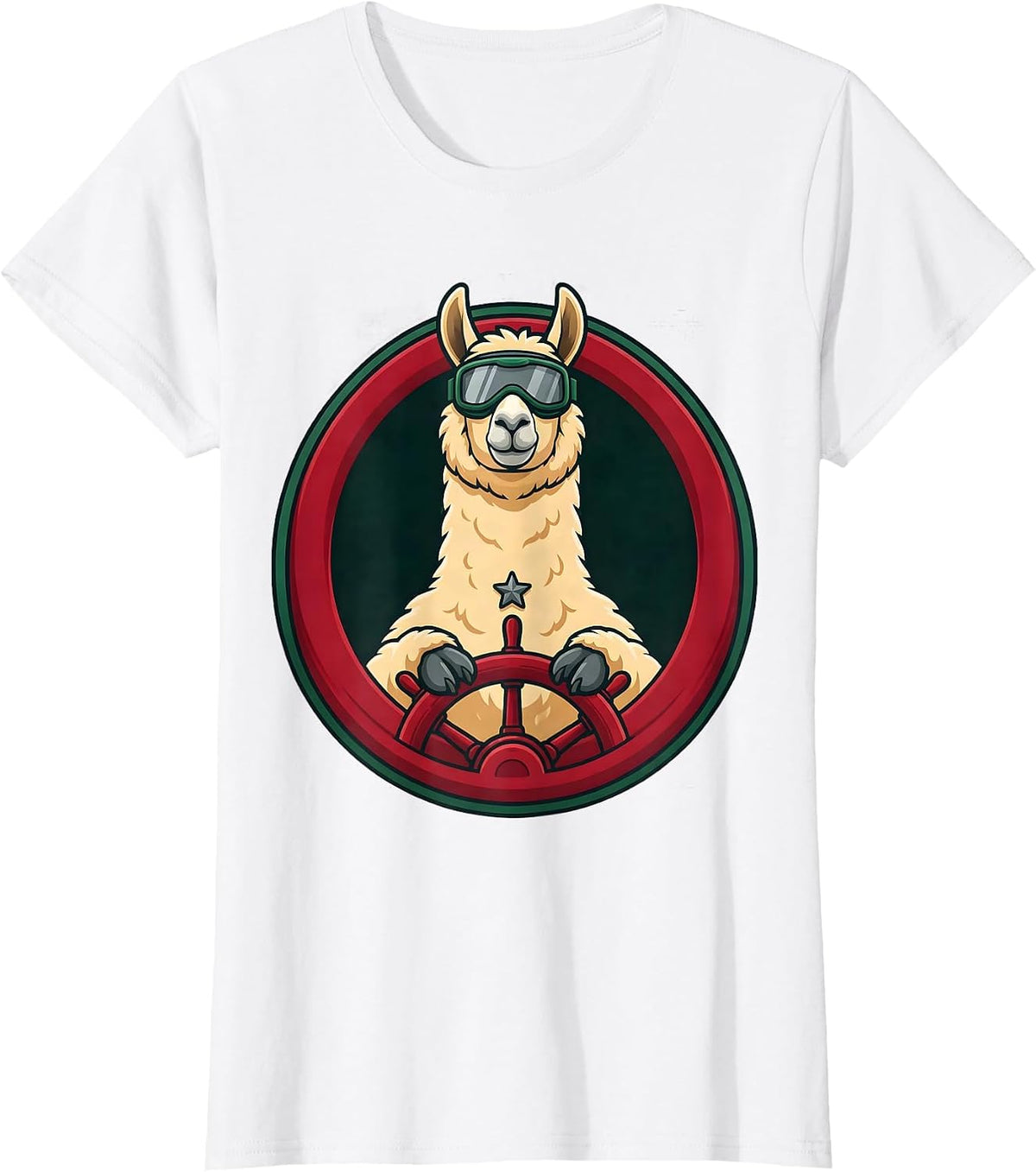 Circular Llama Badge Christmas Animal Lover Gift T-Shirt - White