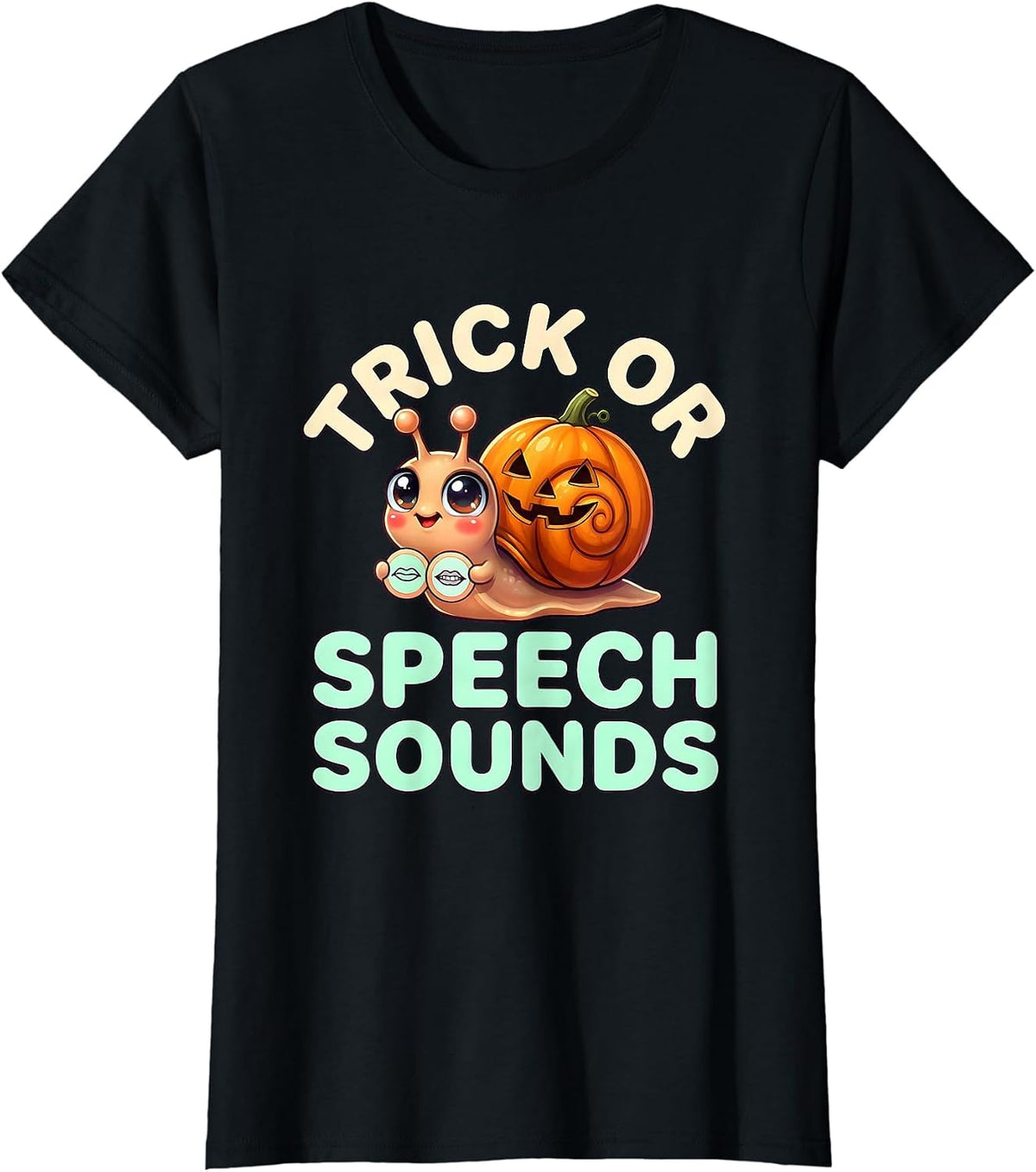 Trick Or Speech Sounds Cute Kawaii Halloween SLP Teacher T-Shirt - Black
