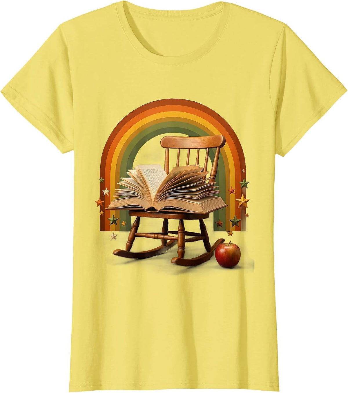 Women's Preschool Teacher Rocking Chair Storybook Illustration T-Shirt - Lemon Yellow