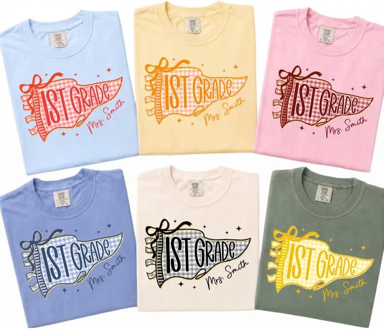 Custom Grade and Name Teacher Shirt, Personalized Pennant Flag Team Tee - Style 2