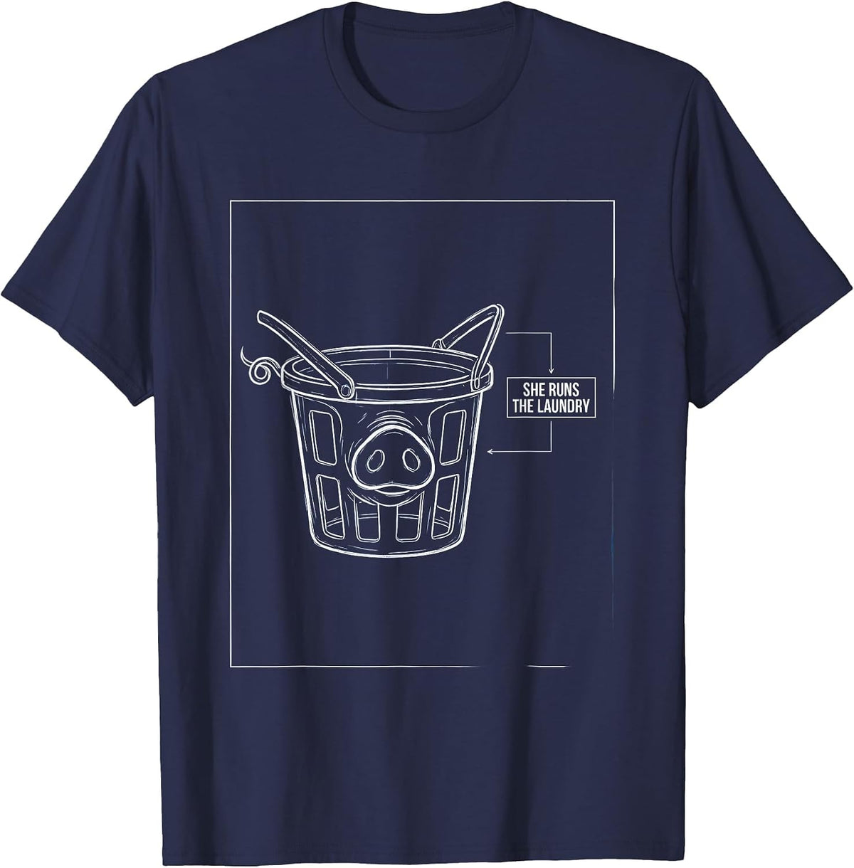 She Runs The Laundry Funny Pig Lover Farm Animal Humor T-Shirt - Navy Blue
