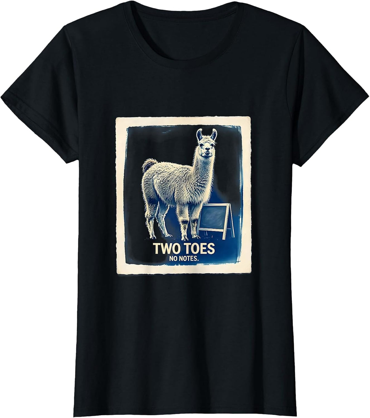 Women's Two Toes, No Notes Funny Llama Alpaca Pun Humor T-Shirt - Black