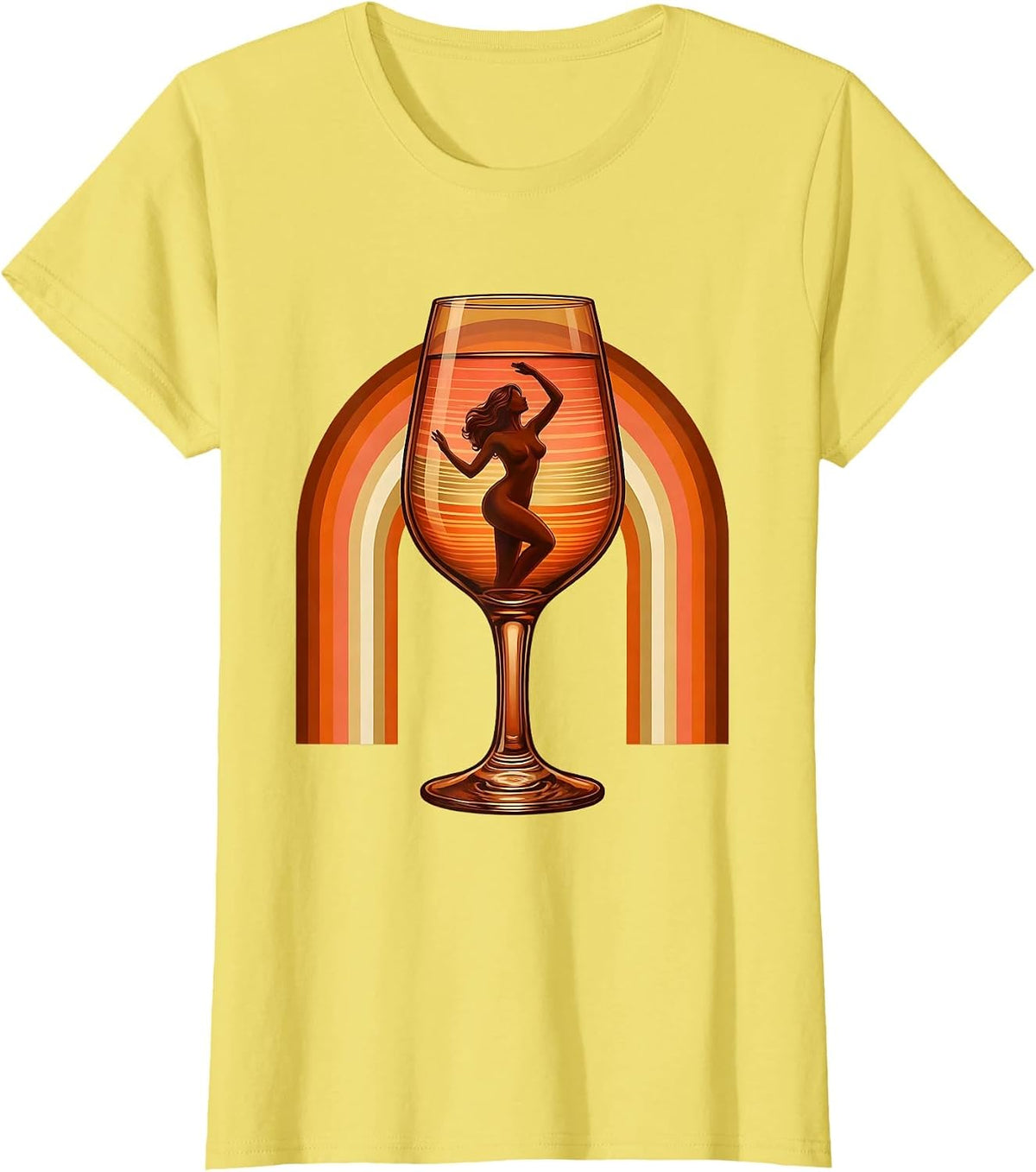 Women's Gigi Champagne Glass Silhouette Graphic Tee T-Shirt - Lemon Yellow