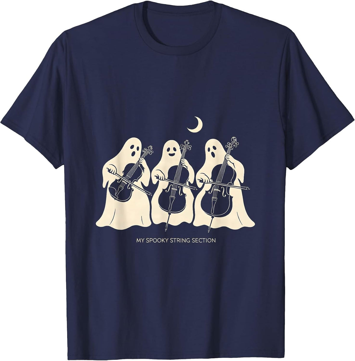 My Spooky String Section Funny Music Teacher Ghost Band T-Shirt - Navy Blue