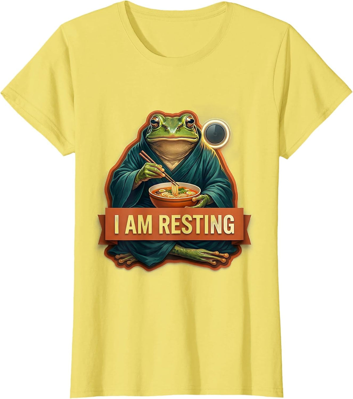 I Am Resting Funny Grumpy Frog Eat Ramen and Scroll Phone T-Shirt - Lemon Yellow