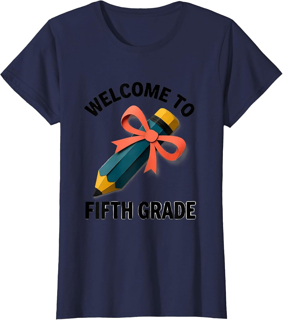 Women's Welcome To Fifth Grade Cute Back To School Coquette Bow T-Shirt - Navy Blue