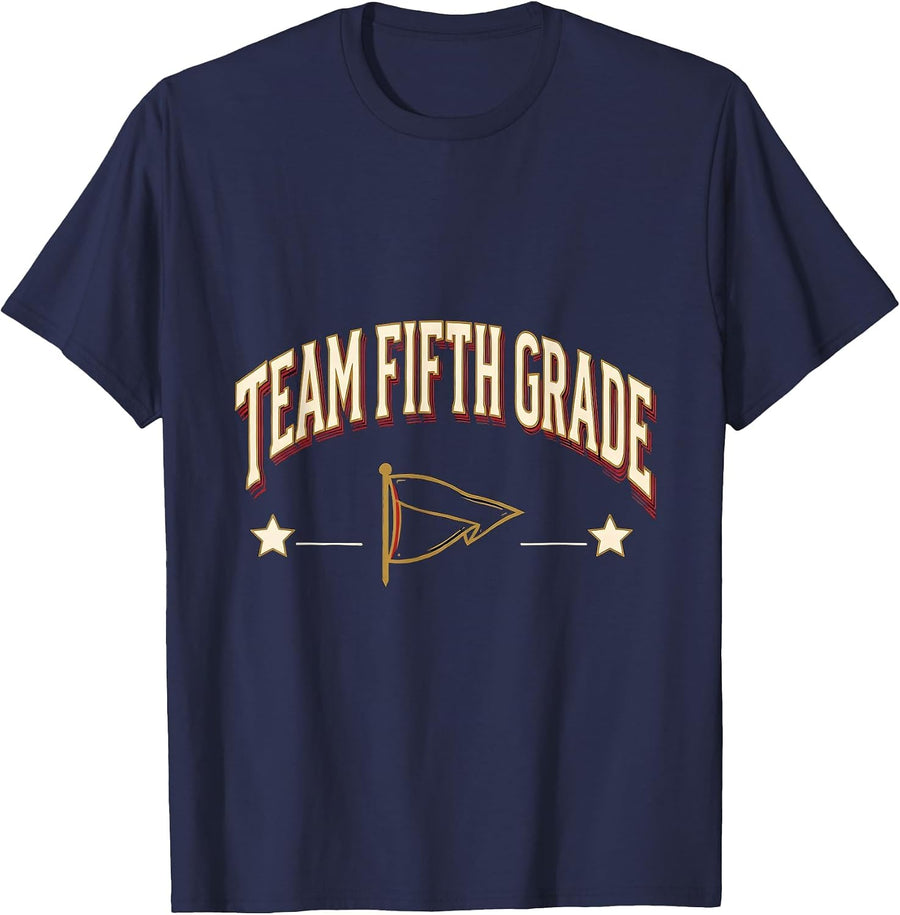 Team Fifth Grade Sign Painter Showcard Back To School T-Shirt - Navy Blue