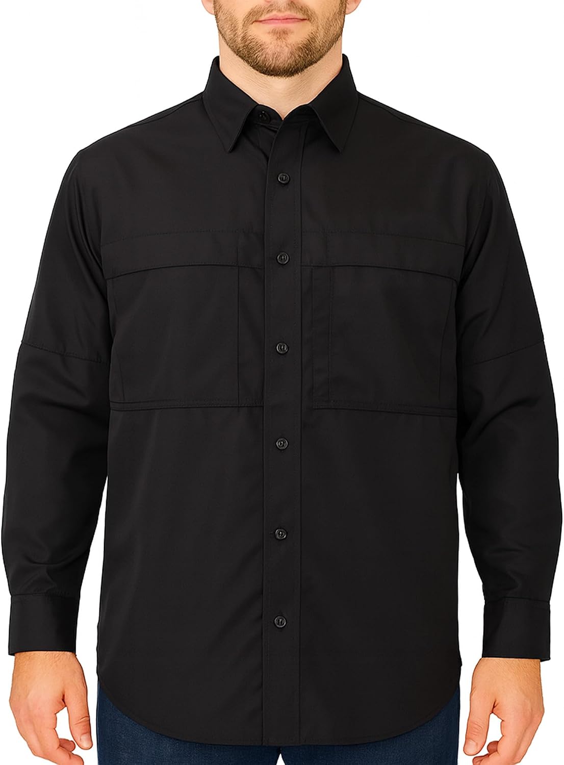 Men's Pescador Long Sleeve Fishing Shirt, Lightweight Polyester Button Down with Vented Back - Standard Black