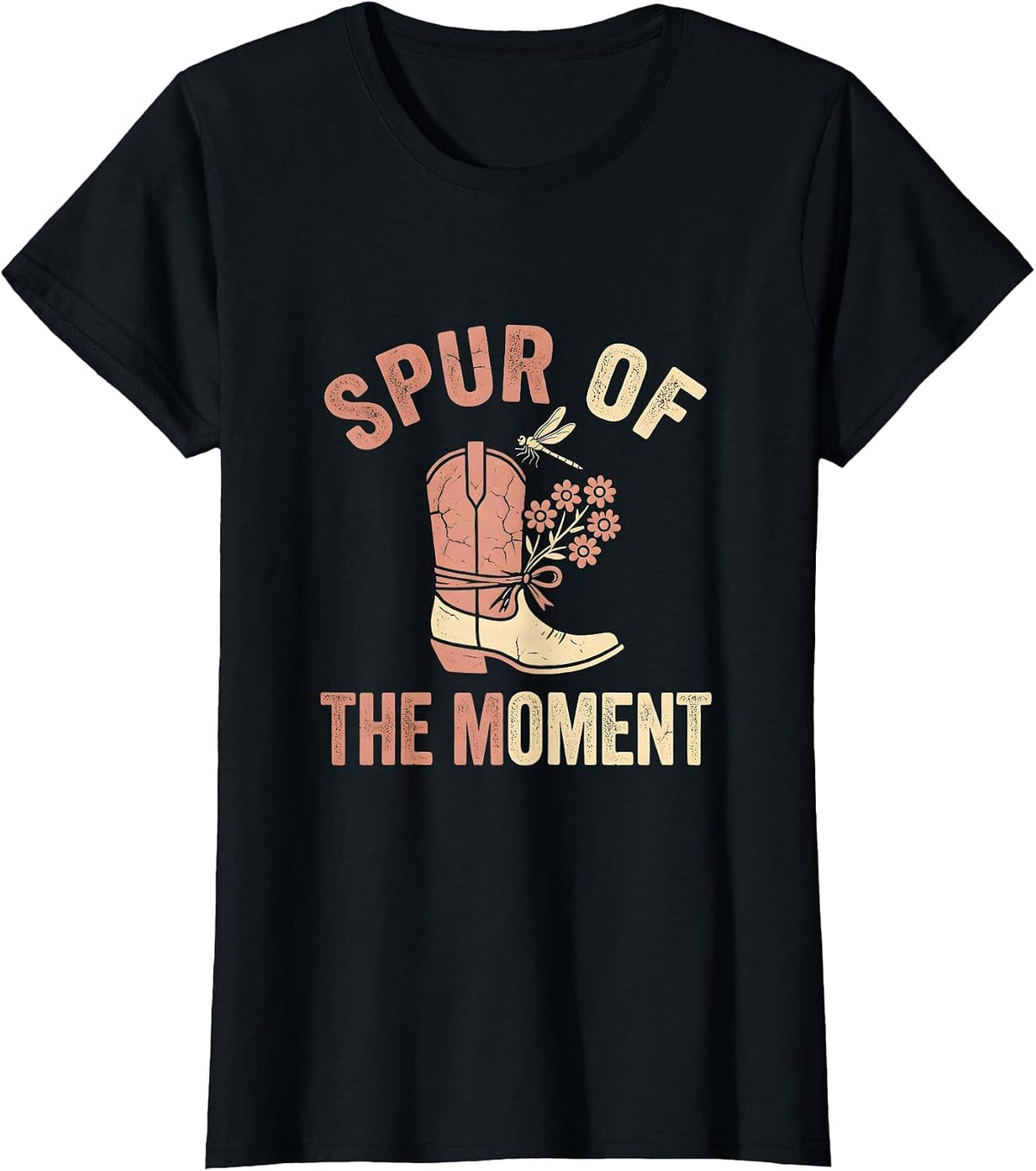 Women's Spur of the Moment Rodeo Cowgirl Design T-Shirt - Black
