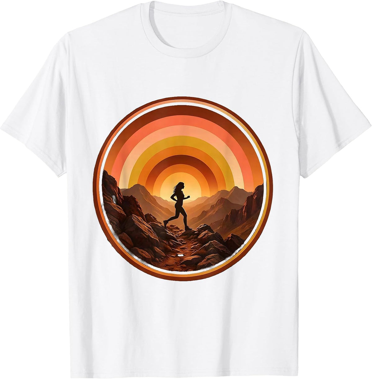 Men's Hiker Rocky Mountain Trail Sunset Illustration T-Shirt - White
