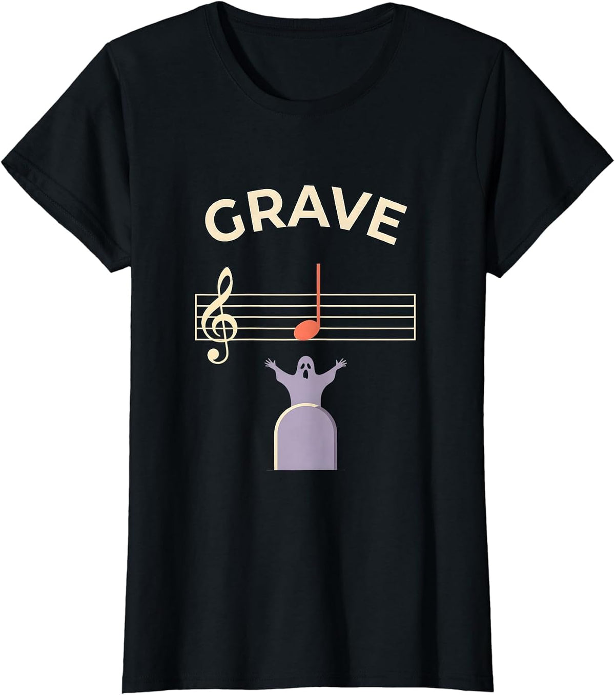 Grave Flat Vector Ghost Musician Music Teacher Halloween T-Shirt - Black