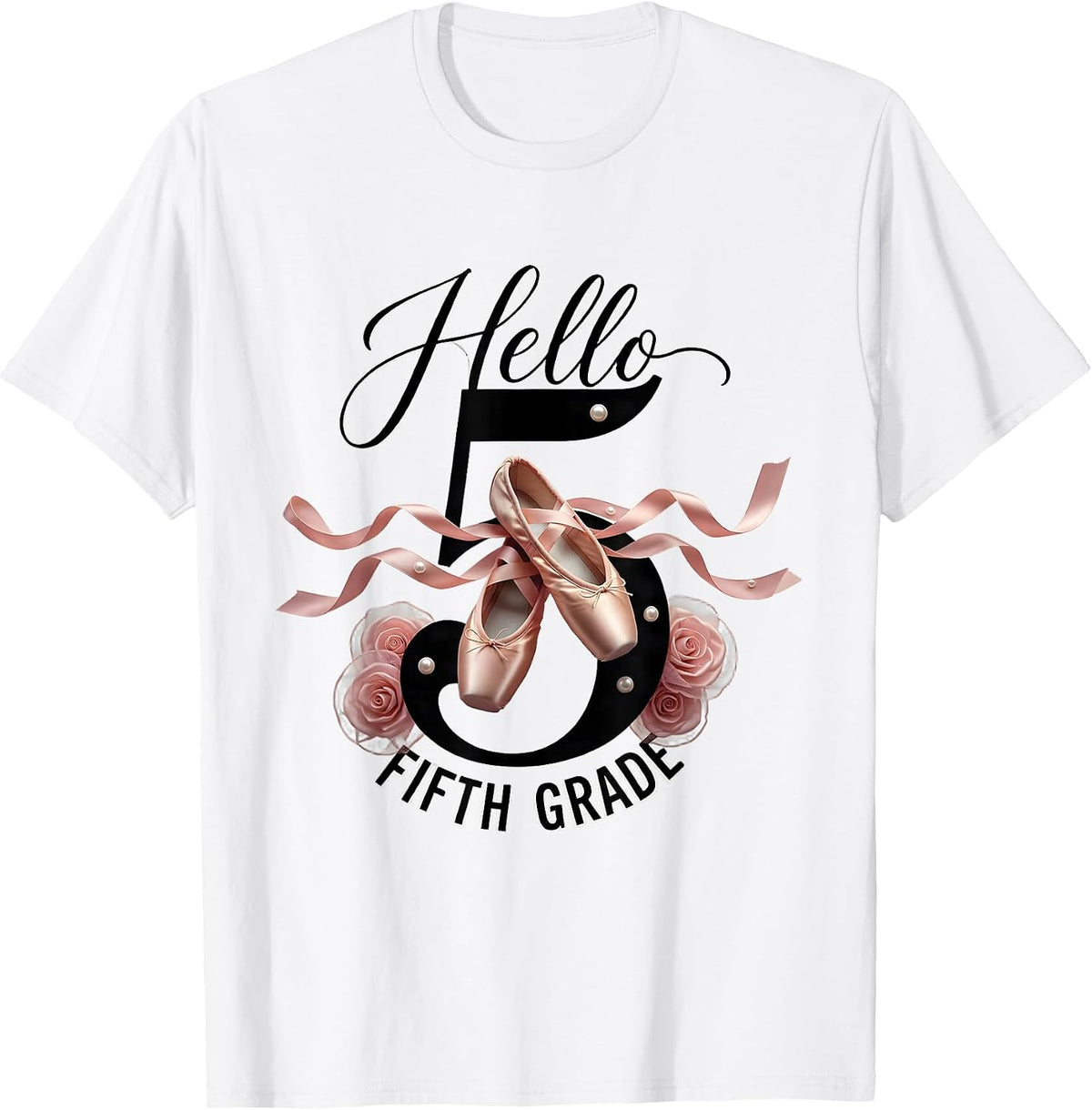 Men's Hello Fifth Grade Balletcore Graphic Back to School Coquette T-Shirt - White