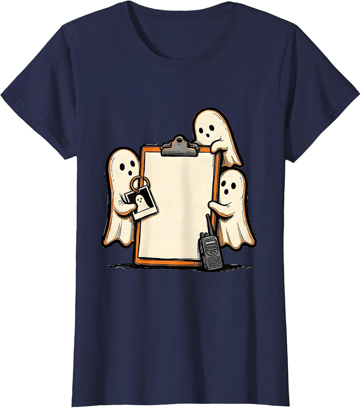 Women's Friendly Ghost Clipboard Para Normal Activities SpEd Teacher T-Shirt - Navy Blue