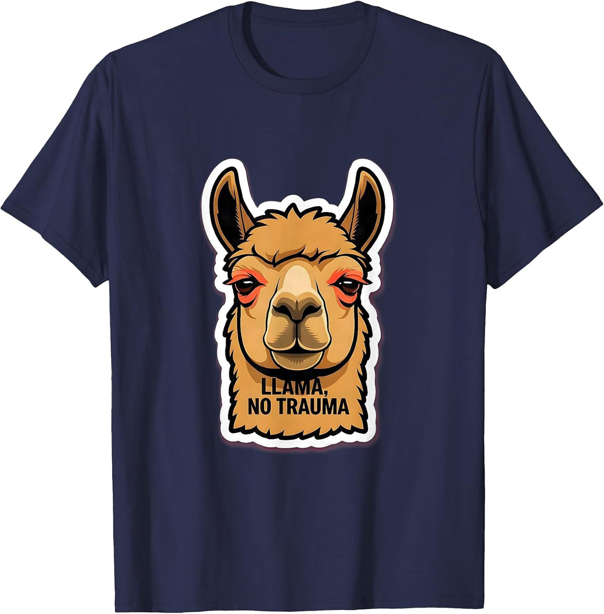 Men's Llama No Trauma Funny Llama Lover Animal Humor T-Shirt - Navy Blue