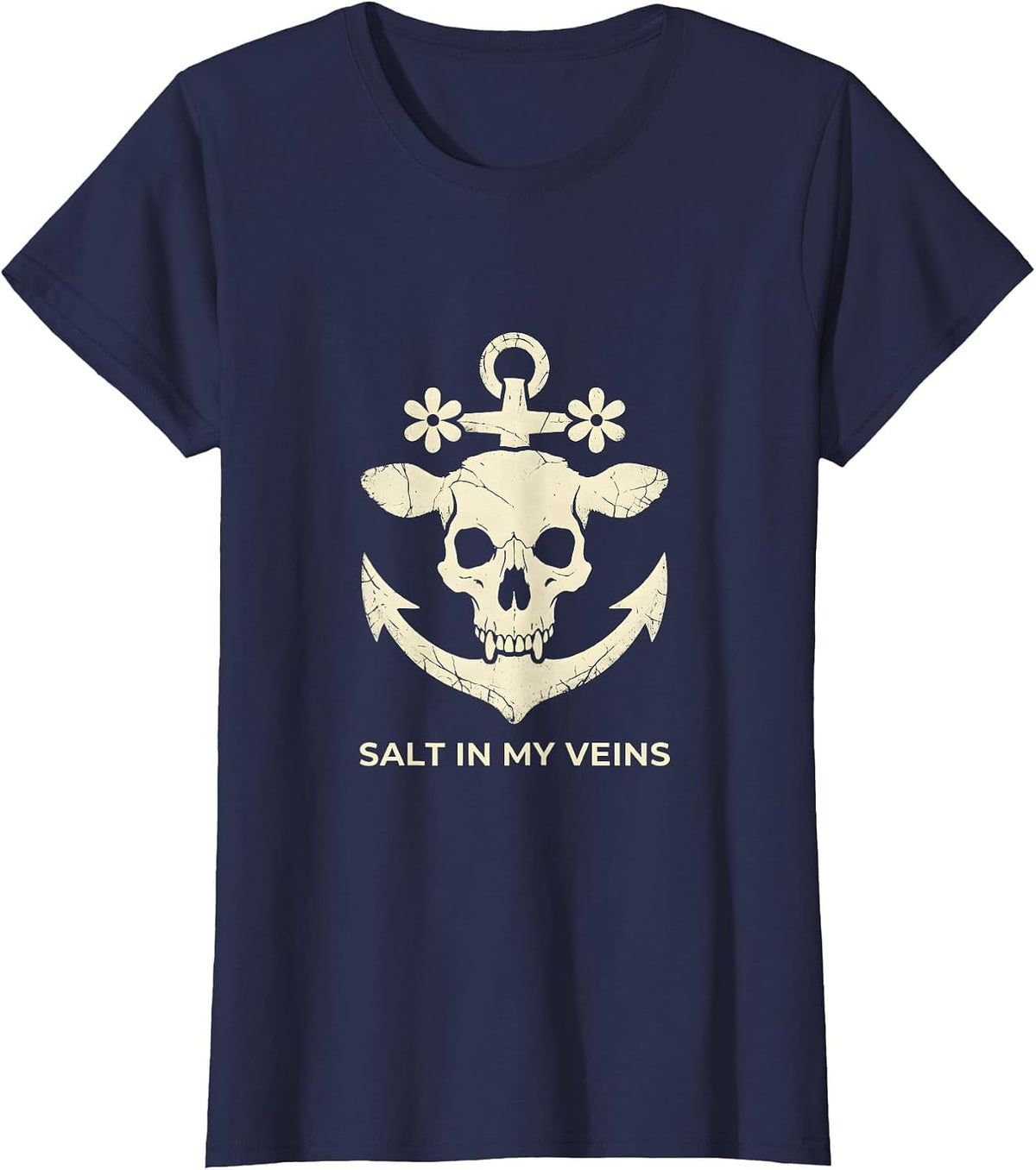 Women's Salt In My Veins Sailor Graphic Design T-Shirt - Navy Blue