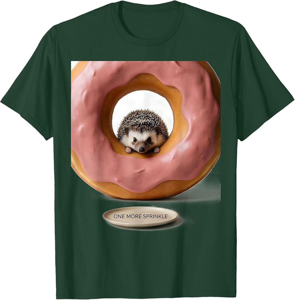 One More Sprinkle Cute Kawaii Hedgehog Animal Character T-Shirt - Dark Green
