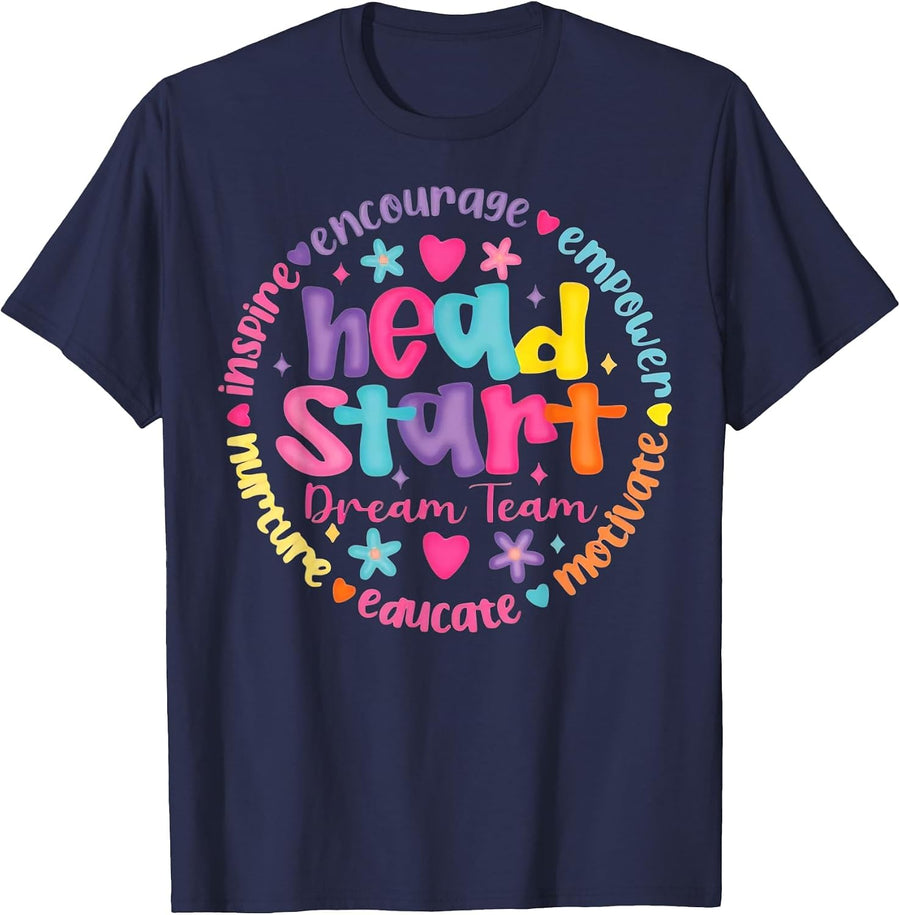 Head Start Dream Team Squad Teacher Headstart Back to School T-Shirt - Navy Blue
