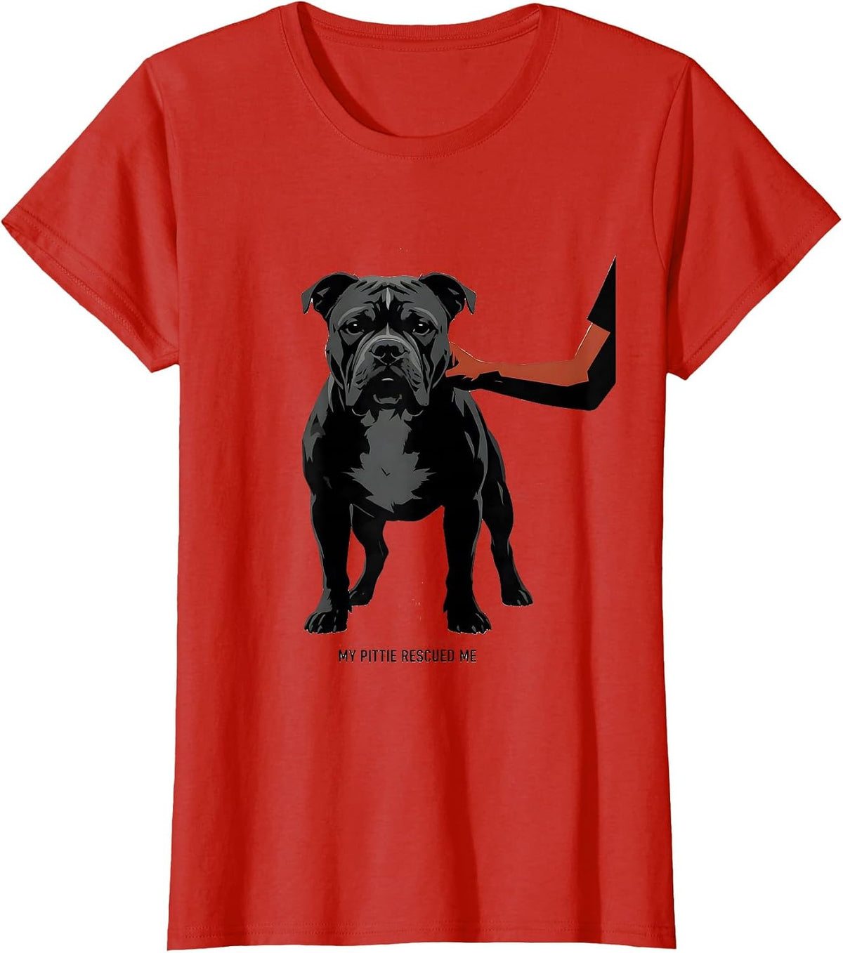 Women's My Pittie Rescued Me Funny Pitbull Dog Mom Gift T-Shirt - Red